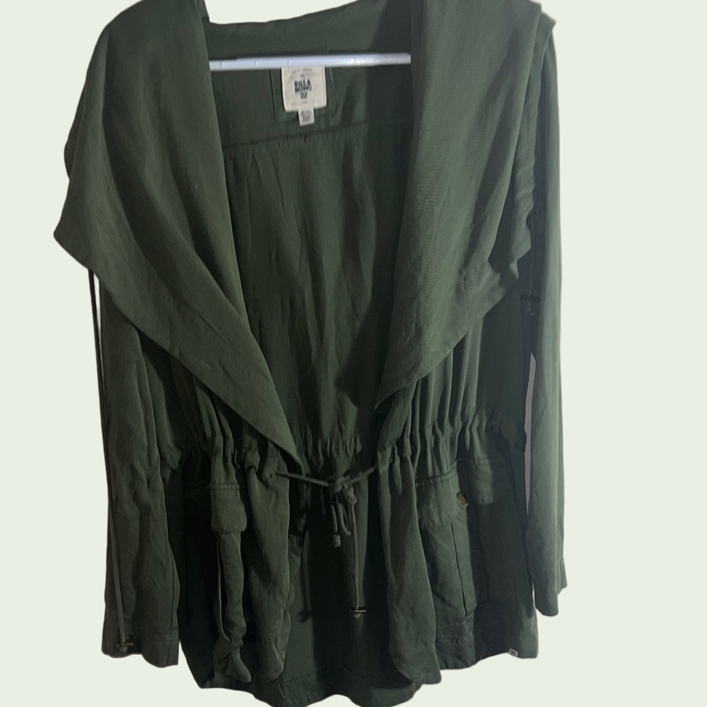 Billabong Jacket XS Green Cotton Adjustable Waist Military fall Boho